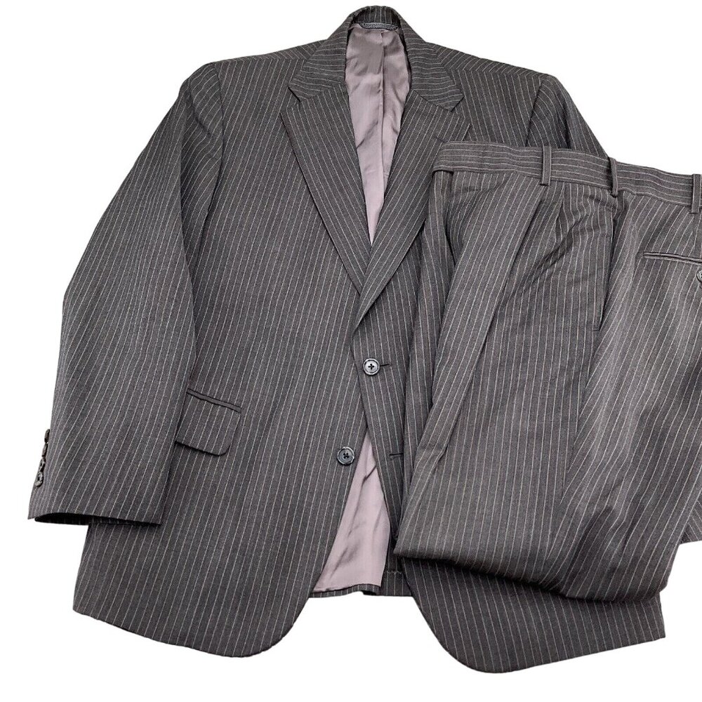 Tom James Suit Men 40 35W 28.5L Brown Pink Stripe Bespoke Classic Wool Union USA